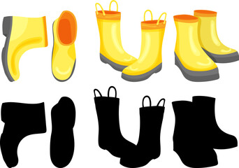 set of boots silhouette isolated, vector