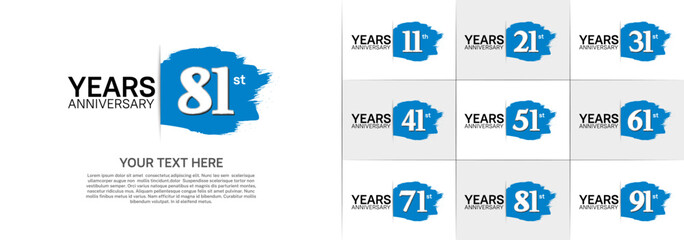 set of anniversary silver color with blue brush for celebration moment