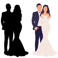 bride and groom, wedding silhouette isolated