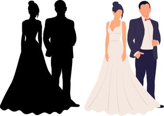 bride and groom, wedding silhouette