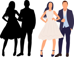 bride and groom, wedding silhouette isolated, vector