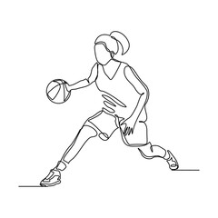 Continuous single one line drawing of basketball woman player healthy sport championship vector illustration