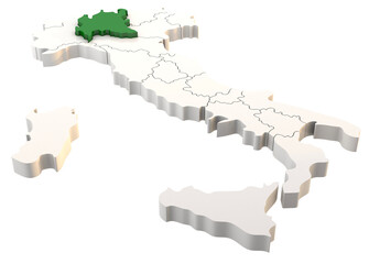 Italy map a 3d render isolated with Lombardia italian regions