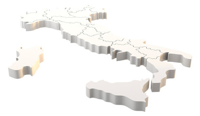 Italy map a 3d render isolated with italian regions