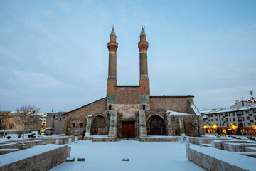 Fototapeta premium Sivas, Turkey, January 24, 2022: Double Minarets in Sivas, Turkey