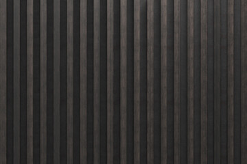 A wooden lamella wall in the color of burnt wood with a pattern of wall panels in the background - obrazy, fototapety, plakaty