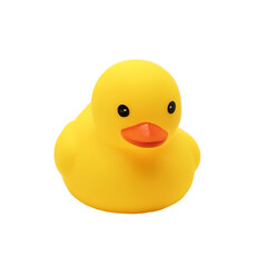 Yellow duck toy isolated on white background