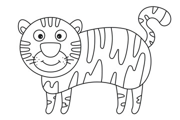 Vector cartoon coloring book tiger. African animal. funny kind tiger. Funny cute tiger. Adorable little african animal kids wear, nursery, poster, invitation, greeting card design