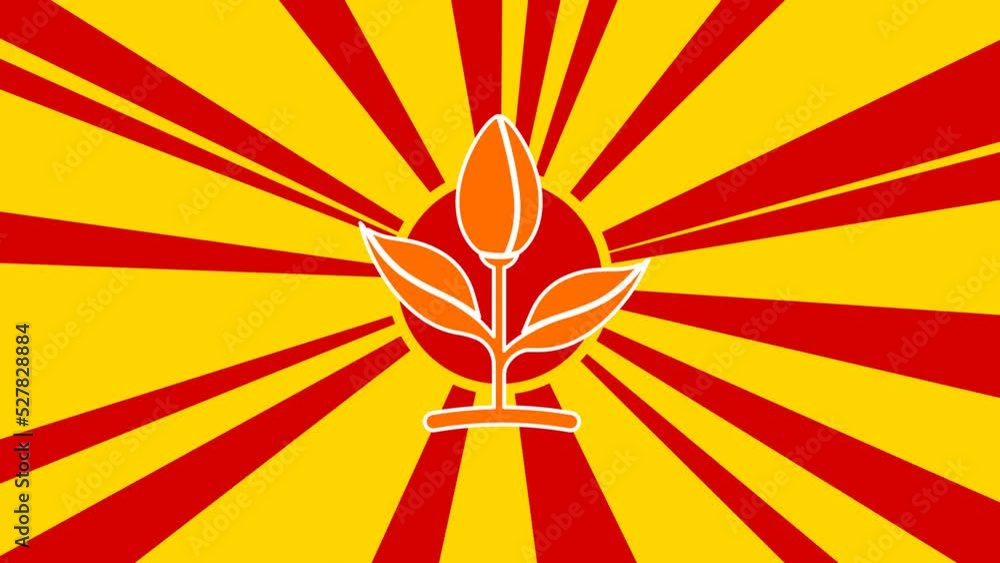 Poster sprout symbol on the background of animation from moving rays of the sun. large orange symbol increa