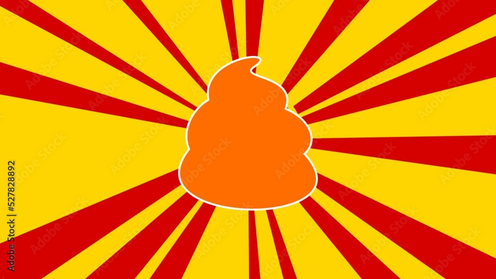 Poster poop symbol on the background of animation from moving rays of the sun. large orange symbol increase