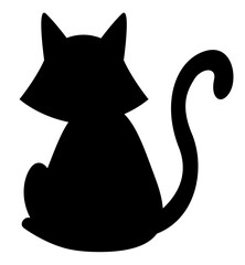 Black cat illustration. Flat black adorable black cat illustration, isolated on white background. Kitten cartoon sketch clip art, for your design projects.