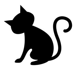 Black cat illustration. Flat black adorable black cat illustration, isolated on white background. Kitten cartoon sketch clip art, for your design projects.