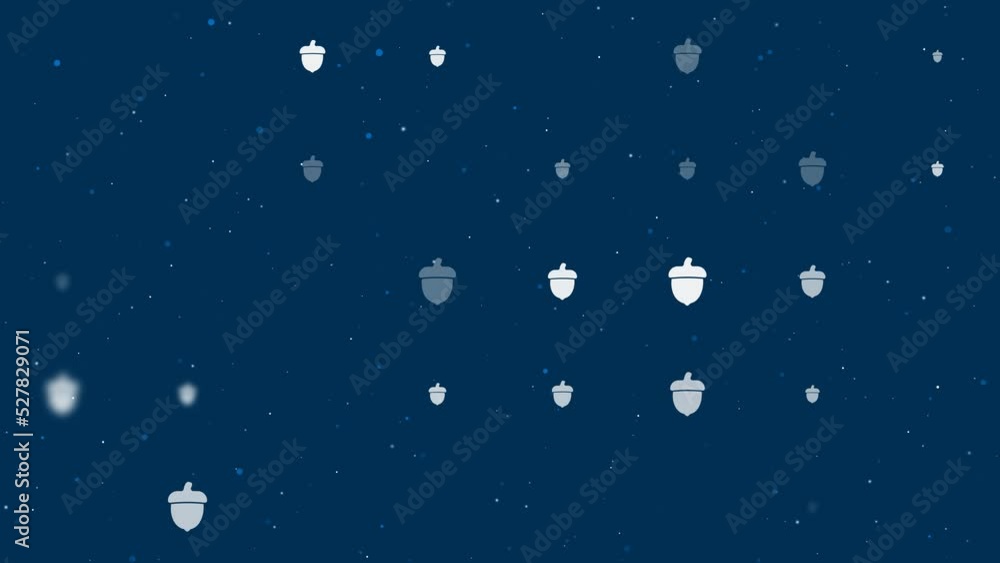 Poster template animation of evenly spaced acorn symbols of different sizes and opacity. animation of trans