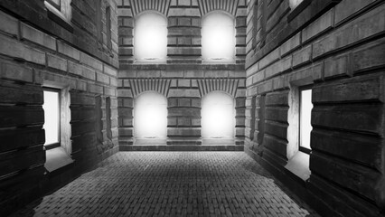 Cinematic dolly shot of building with sunlight.