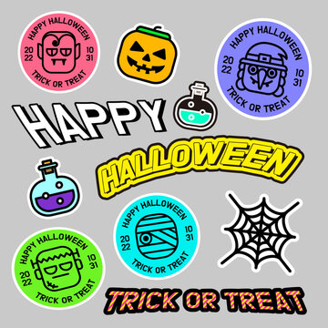 Halloween American style Die stickers with images of witch, vampire, mummy, Frankenstein and letter