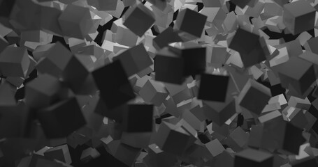 abstract black and white background with boxes floating in the air