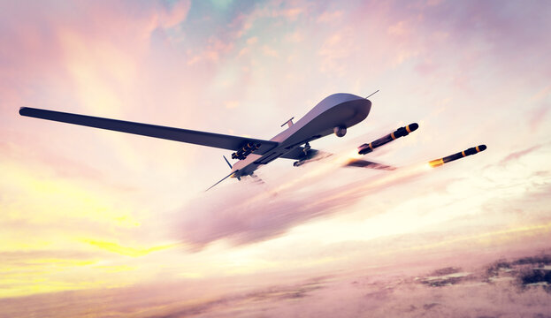 Military combat drone UAV launching missiles