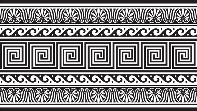 Vector monochrome classic European national ornament, border, frame, meander. Endless pattern of Ancient Greece, Roman Empire.