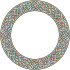 Vector colored round oriental ornament. Arabic patterned circle of Iran, Iraq, Turkey, Syria. Persian frame, border..