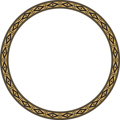 Vector round golden border ornament. Native American tribes framework, circle.