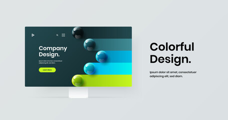 Modern site design vector layout. Vivid computer monitor mockup landing page concept.