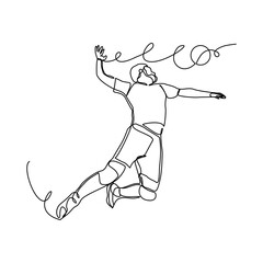 Continuous single one line drawing of volley ball man player sport championship vector illustration