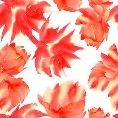 Big red watercolor flowers seamless pattern