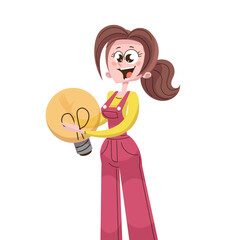 Mulher tendo ideia e segurando uma lâmpada