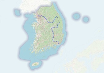South Korea physical map with important rivers the capital and big cities