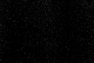 Chaotic white star bokeh on a isolated black background. falling blurry bokeh snow overlay, starry sky. white spots on black background, white drops and spots. abstraction