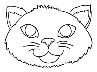 Fluffy cat face drawing for coloring, Vector illustration