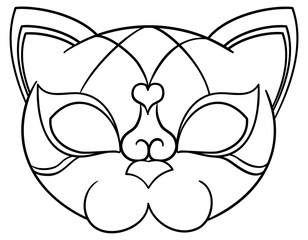 Cat mask design with heart for coloring, Vector illustration