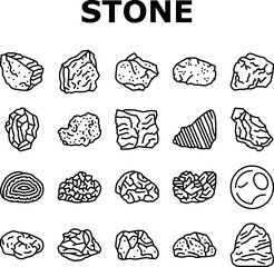 stone rock texture nature icons set vector. surface grey, white mountain, landscape marble, gark grungem natural gravel stone rock texture nature black contour illustrations