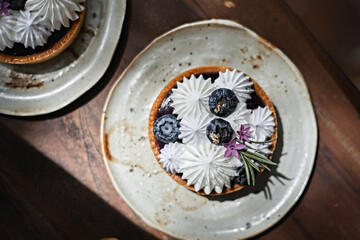 Fototapeta na wymiar Homemade mini tart with blueberries