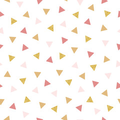 Colourful seamless pattern with repeating triangles. Pattern in delicate colours with glitter. Vector illustration. © IVONINA