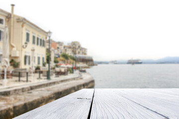 Obraz premium Desk of free space and port landscape. 