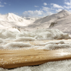 Desk of free space cover of snow and winter time. 