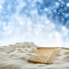 Desk of free space cover of snow and winter time. 