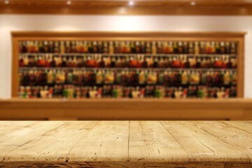 Desk of free space and blurred bar background. 