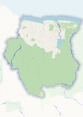 Suriname physical map with important rivers the capital and big cities