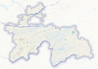 Tajikistan physical map with important rivers the capital and big cities
