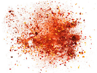 Cayenne pepper explosion on white background