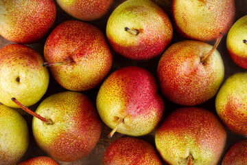 Background of ripe pears, top view