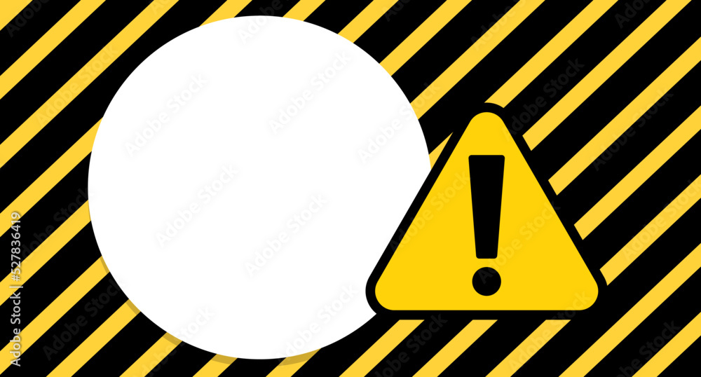 Poster black and yellow striped background with caution and warning sign. tiger pattern background and roun