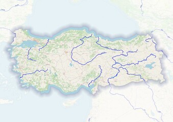 Turkey physical map with important rivers the capital and big cities