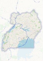 Uganda physical map with important rivers the capital and big cities © M&M Baciu