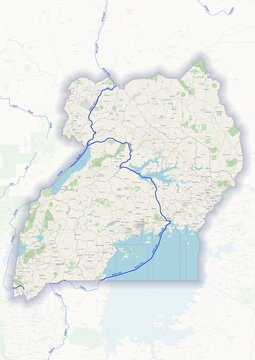 Uganda physical map with important rivers the capital and big cities