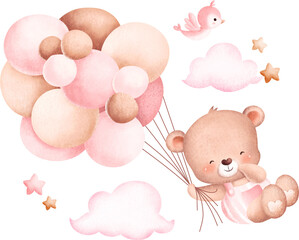 Cute teddy bear and balloons - Powered by Adobe