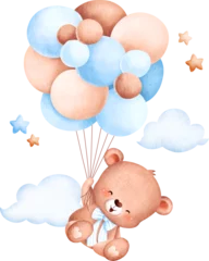 Fotobehang Cute teddy bear and balloons © Stella