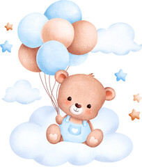Cute teddy bear and balloons - obrazy, fototapety, plakaty